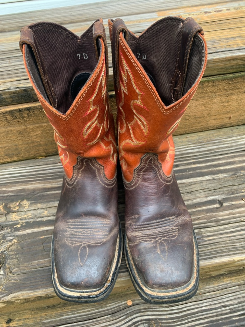 Brown and Tan Embroidered Leather Cowboy Boots